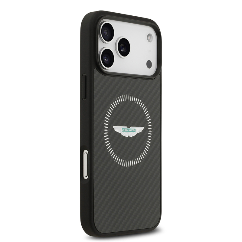 Apple iPhone 17 Pro Max Case Aston Martin Original Licensed M-Safe Charging Feature Carbon Fiber Cover - 5