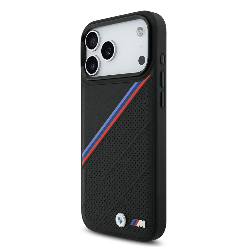 Apple iPhone 17 Pro Max Case BMW Original Licensed M-Safe Charging Feature M Logo Three Stripe Perforated Leather Cover - 4