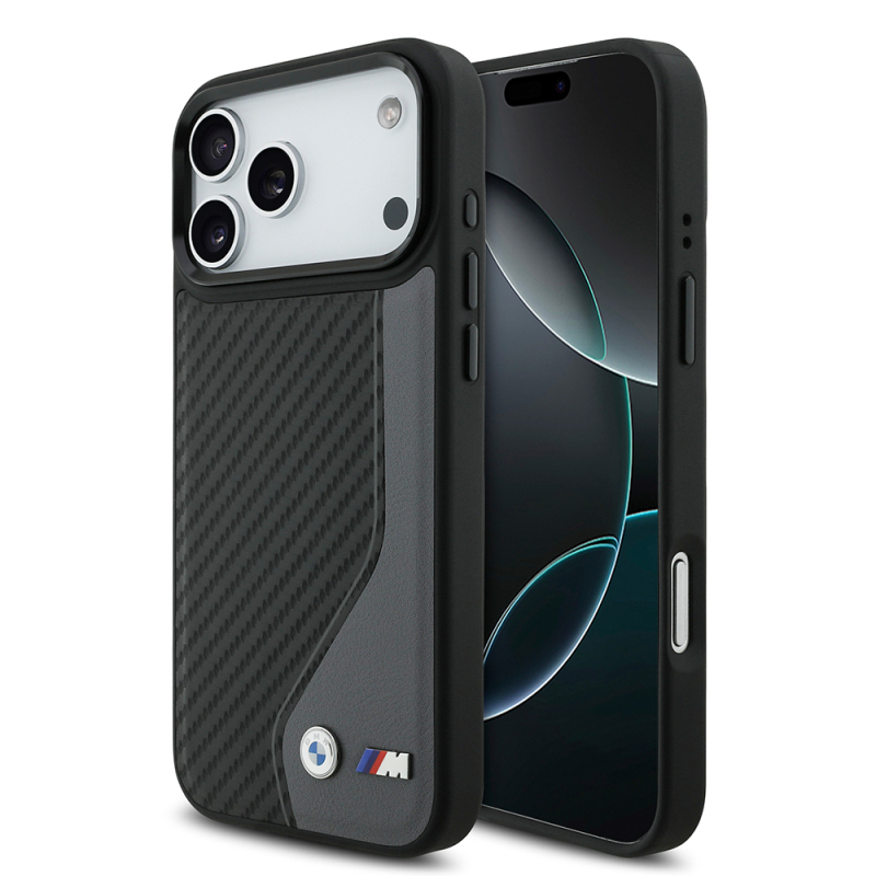 Apple iPhone 17 Pro Max Case BMW Original Licensed M-safe Charging Feature Metal BMW and M Logo PU Carbon Design Cover - 1