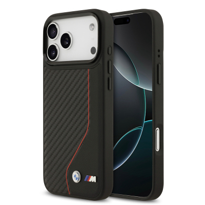 Apple iPhone 17 Pro Max Case BMW Original Licensed M-safe Charging Feature Metal BMW and M Logo PU Carbon Design Cover - 3