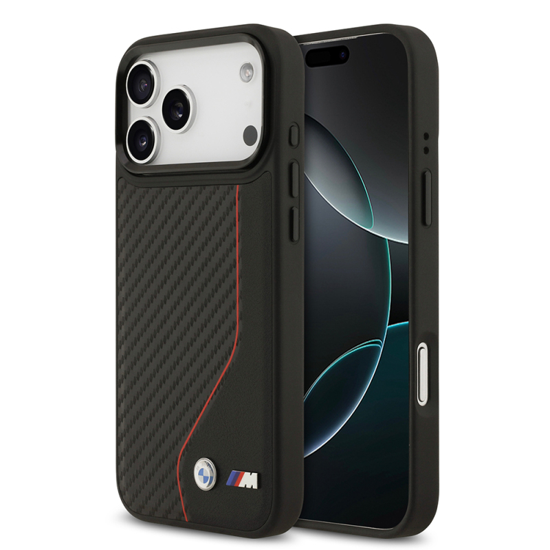 Apple iPhone 17 Pro Max Case BMW Original Licensed M-safe Charging Feature Metal BMW and M Logo PU Carbon Design Cover - 3