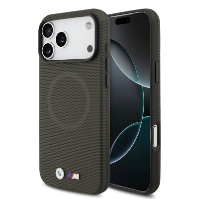 Apple iPhone 17 Pro Max Case BMW Original Licensed M-Safe Charging Feature Metal Logo Perforated M Design Leather Cover - 1