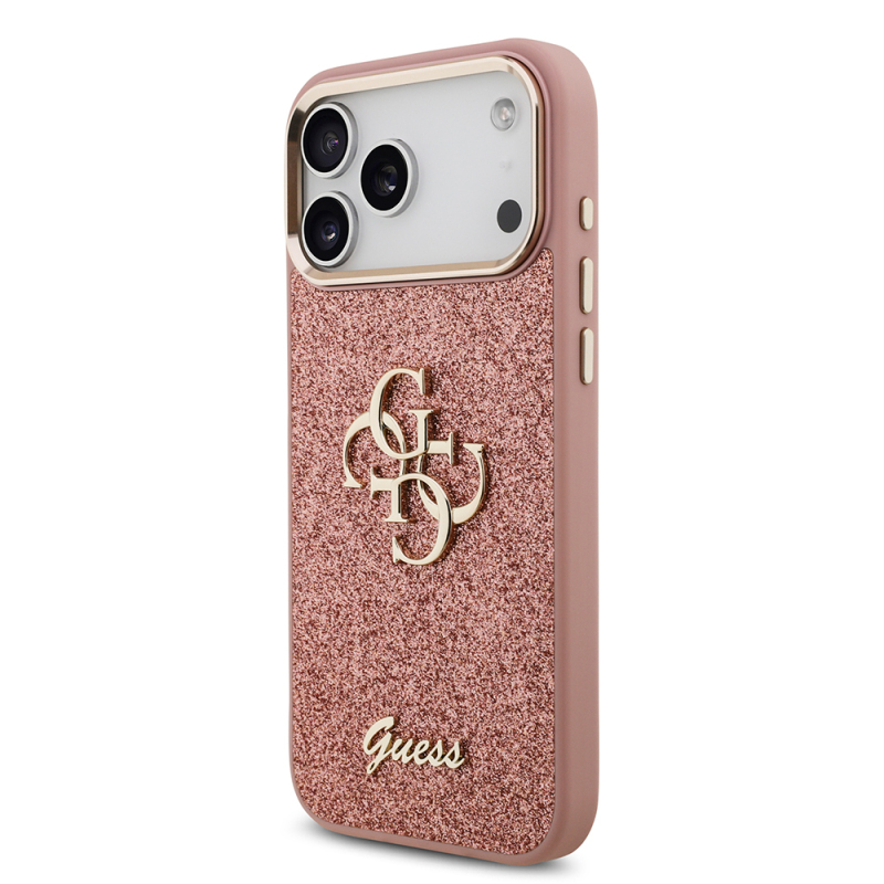 Apple iPhone 17 Pro Max Case Guess Original Licensed 4G Large Metal Camera Frame and Logo Glitter Cover - 6