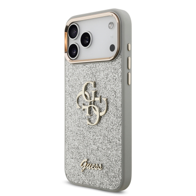 Apple iPhone 17 Pro Max Case Guess Original Licensed 4G Large Metal Camera Frame and Logo Glitter Cover - 13