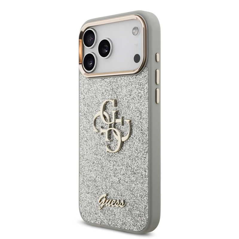 Apple iPhone 17 Pro Max Case Guess Original Licensed 4G Large Metal Camera Frame and Logo Glitter Cover - 13