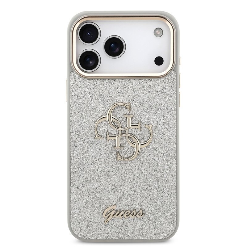 Apple iPhone 17 Pro Max Case Guess Original Licensed 4G Large Metal Camera Frame and Logo Glitter Cover - 14