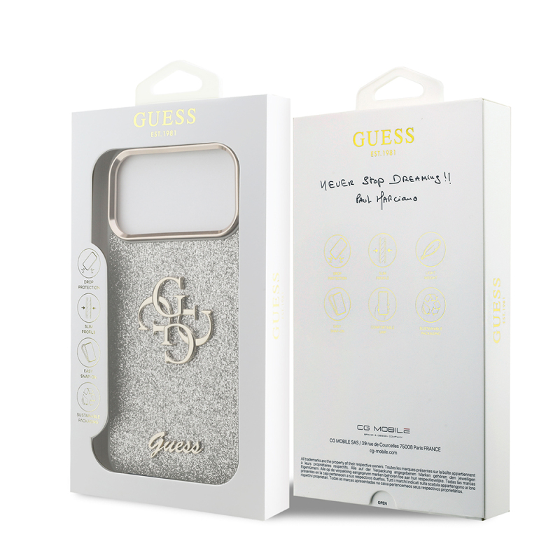 Apple iPhone 17 Pro Max Case Guess Original Licensed 4G Large Metal Camera Frame and Logo Glitter Cover - 19