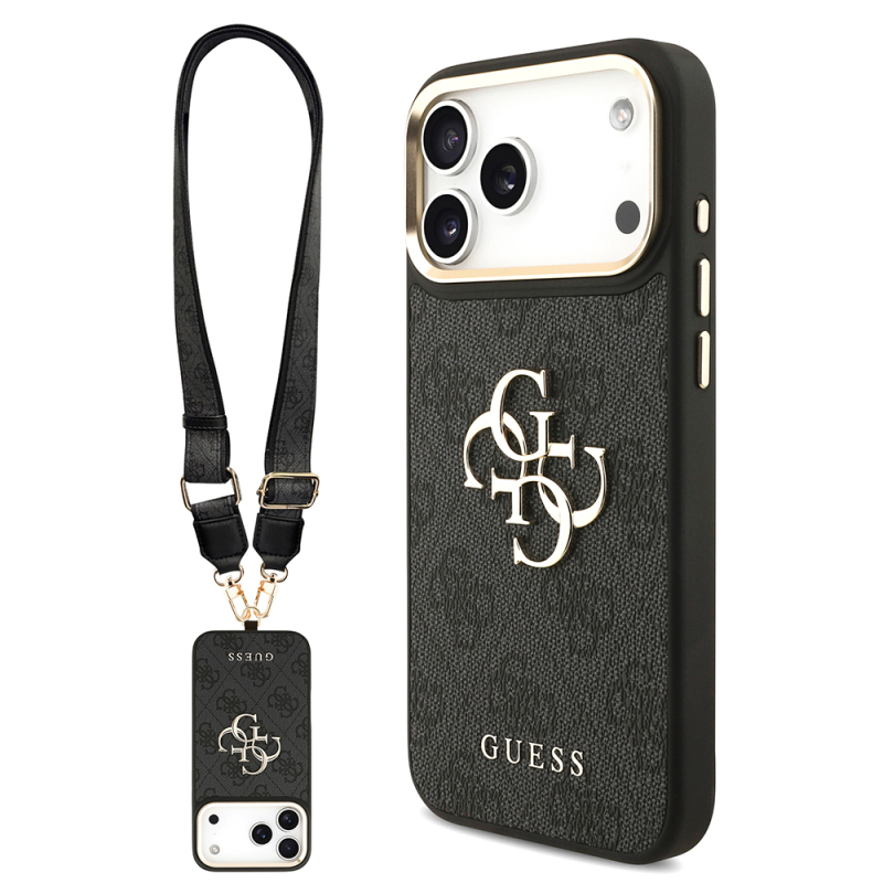 Apple iPhone 17 Pro Max Case Guess Original Licensed 4G Large Metal Logo Thick Strap Cover - 3