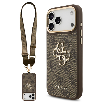 Apple iPhone 17 Pro Max Case Guess Original Licensed 4G Large Metal Logo Thick Strap Cover - 4