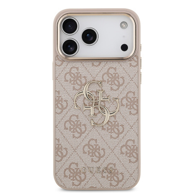 Apple iPhone 17 Pro Max Case Guess Original Licensed Gold Metal Camera Frame 4G Patterned Metal Big 4G and Text Logo Cover - 20