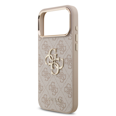 Apple iPhone 17 Pro Max Case Guess Original Licensed Gold Metal Camera Frame 4G Patterned Metal Big 4G and Text Logo Cover - 23