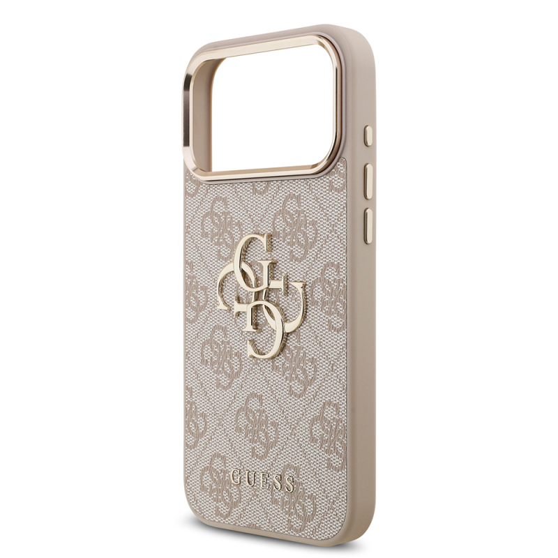 Apple iPhone 17 Pro Max Case Guess Original Licensed Gold Metal Camera Frame 4G Patterned Metal Big 4G and Text Logo Cover - 23