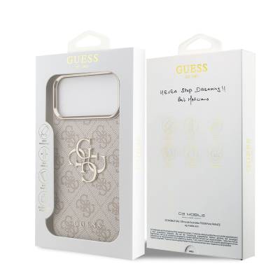 Apple iPhone 17 Pro Max Case Guess Original Licensed Gold Metal Camera Frame 4G Patterned Metal Big 4G and Text Logo Cover - 25