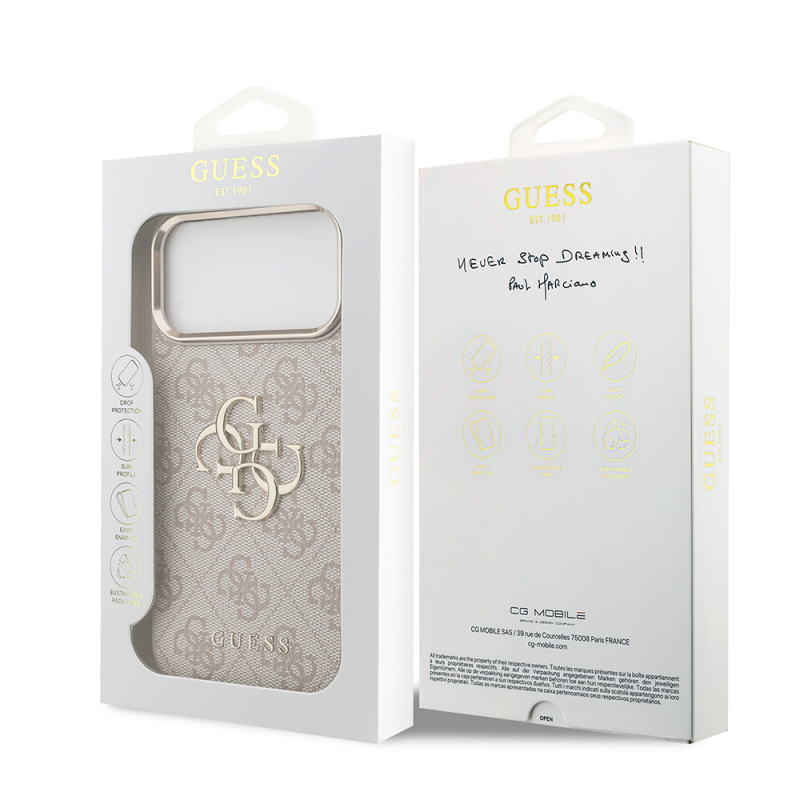Apple iPhone 17 Pro Max Case Guess Original Licensed Gold Metal Camera Frame 4G Patterned Metal Big 4G and Text Logo Cover - 25