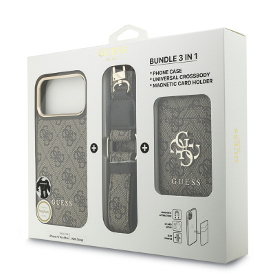 Apple iPhone 17 Pro Max Case Guess Original Licensed M-safe Charging Case with Strap and 4G Logo Card Holder - 24