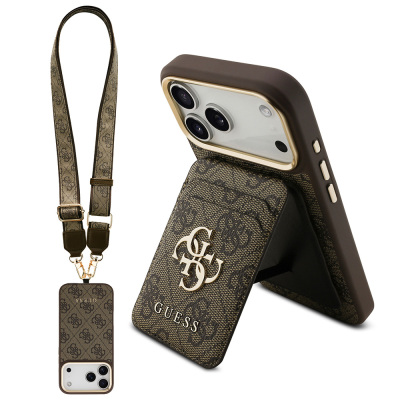 Apple iPhone 17 Pro Max Case Guess Original Licensed M-safe Charging Case with Strap and 4G Logo Card Holder - 1