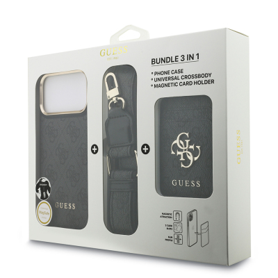 Apple iPhone 17 Pro Max Case Guess Original Licensed M-safe Charging Case with Strap and 4G Logo Card Holder - 25