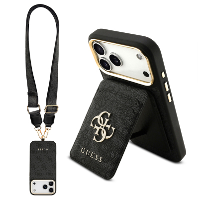 Apple iPhone 17 Pro Max Case Guess Original Licensed M-safe Charging Case with Strap and 4G Logo Card Holder - 3