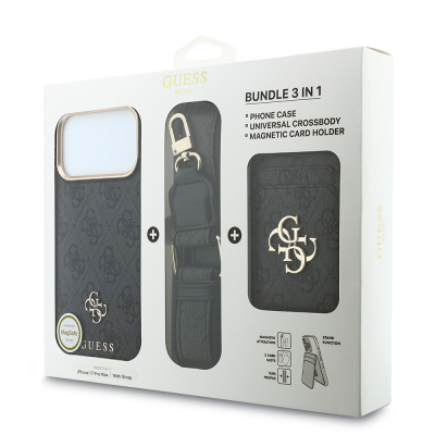 Apple iPhone 17 Pro Max Case Guess Original Licensed M-safe Charging Case with Strap and 4G Metal Logo Card Holder - 24