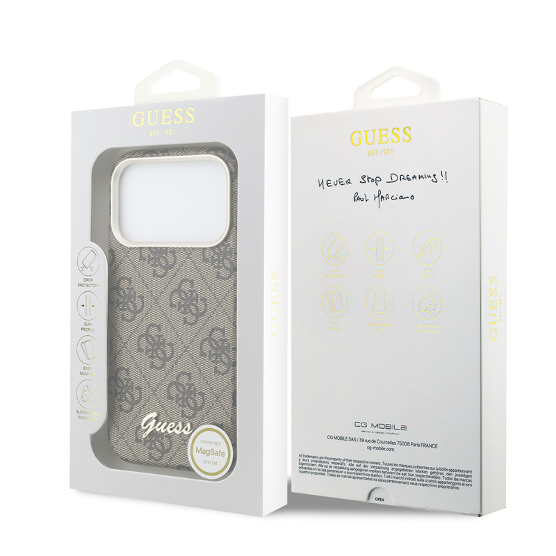 Apple iPhone 17 Pro Max Case Guess Original Licensed M-safe Charging Enabled Script Text Logo 4G Patterned Cover - 24