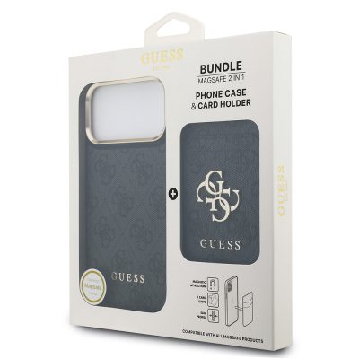 Apple iPhone 17 Pro Max Case Guess Original Licensed M-safe Charging Feature 4G Metal Large Logo Card Holder Cover - 23