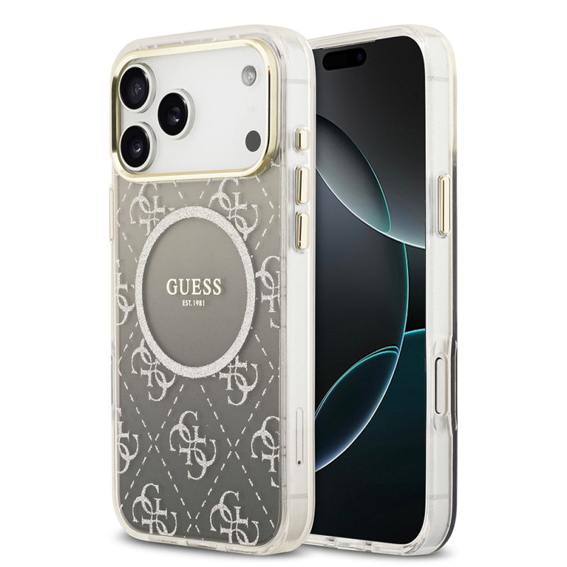 Apple iPhone 17 Pro Max Case Guess Original Licensed M-safe Charging Feature 4G Patterned Glitter Silicone Cover - 1