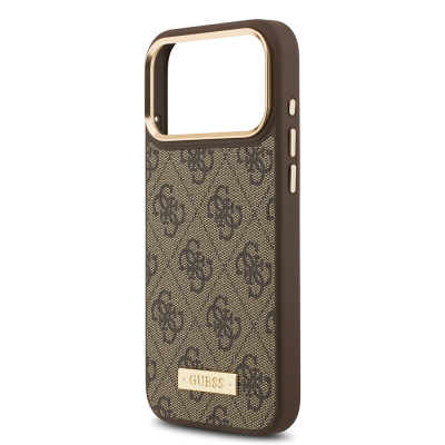 Apple iPhone 17 Pro Max Case Guess Original Licensed M-safe Charging Feature 4G Patterned PU Metal Plate Classic Logo Cover - 8