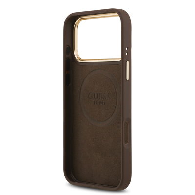 Apple iPhone 17 Pro Max Case Guess Original Licensed M-safe Charging Feature 4G Patterned PU Metal Plate Classic Logo Cover - 9