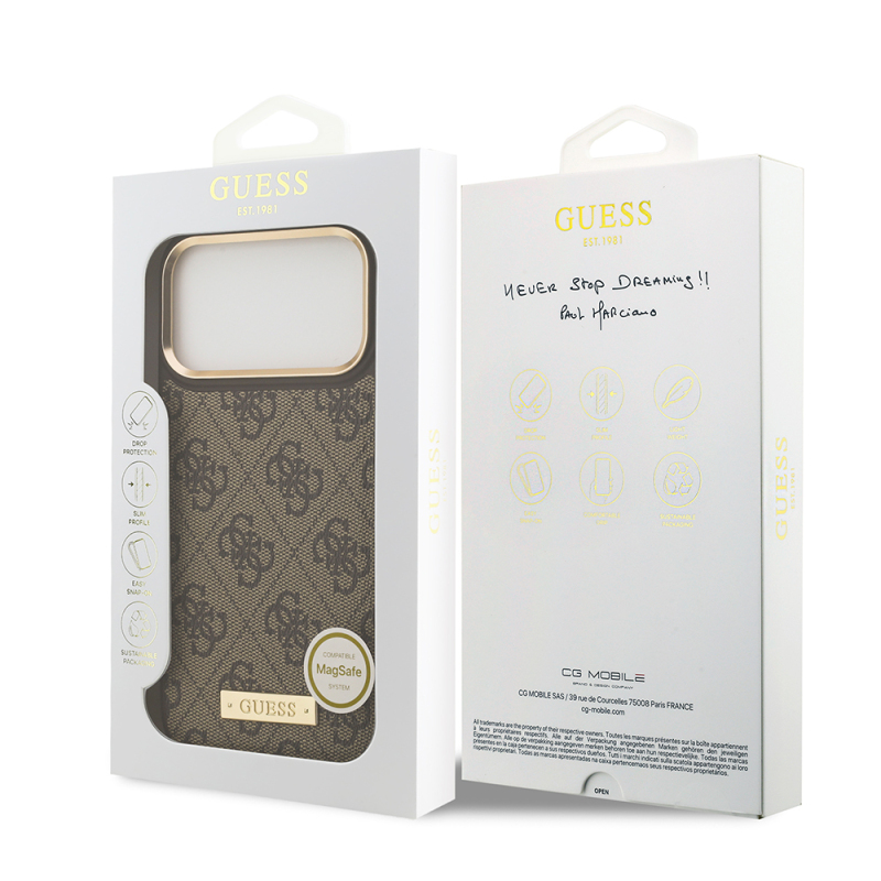 Apple iPhone 17 Pro Max Case Guess Original Licensed M-safe Charging Feature 4G Patterned PU Metal Plate Classic Logo Cover - 23