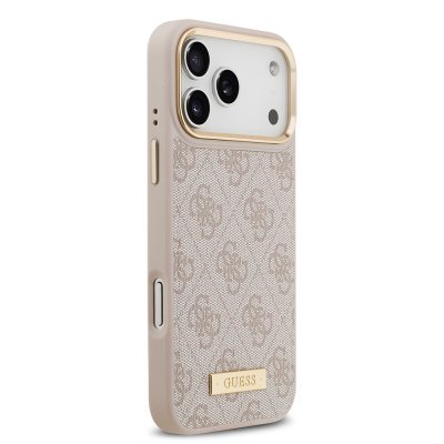 Apple iPhone 17 Pro Max Case Guess Original Licensed M-safe Charging Feature 4G Patterned PU Metal Plate Classic Logo Cover - 19