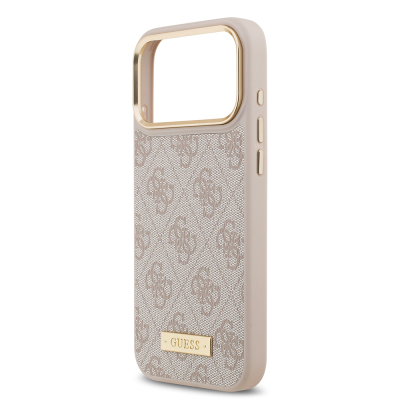 Apple iPhone 17 Pro Max Case Guess Original Licensed M-safe Charging Feature 4G Patterned PU Metal Plate Classic Logo Cover - 21
