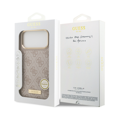 Apple iPhone 17 Pro Max Case Guess Original Licensed M-safe Charging Feature 4G Patterned PU Metal Plate Classic Logo Cover - 25