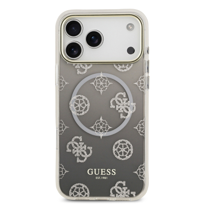 Apple iPhone 17 Pro Max Case Guess Original Licensed M-safe Charging Feature Glittery Peony Patterned Silicone Cover - 11