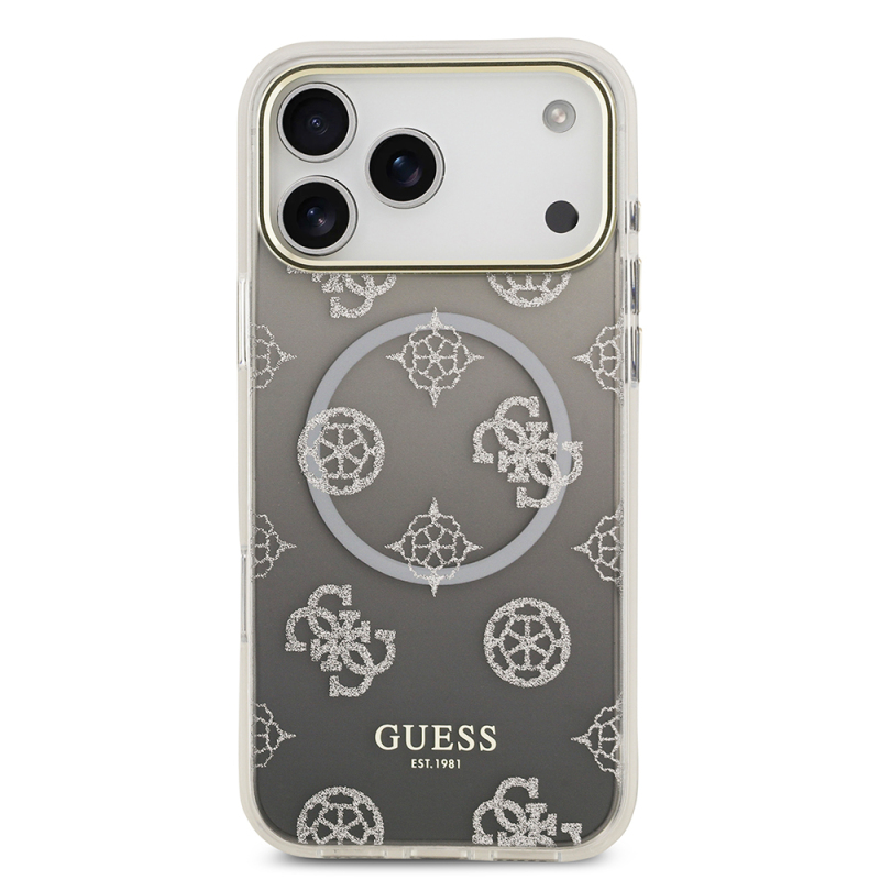 Apple iPhone 17 Pro Max Case Guess Original Licensed M-safe Charging Feature Glittery Peony Patterned Silicone Cover - 11