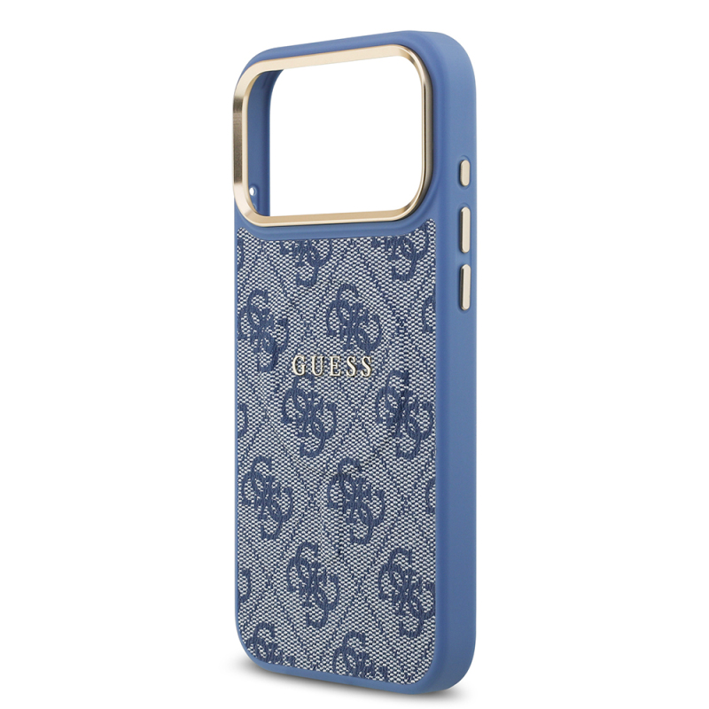 Apple iPhone 17 Pro Max Case Guess Original Licensed M-safe Charging Feature Gold Metal Camera Frame PU Leather 4G Patterned Text Logo Cover - 31