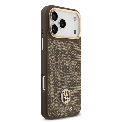 Apple iPhone 17 Pro Max Case Guess Original Licensed M-safe Charging Feature Gold Metal Camera Frame Stone 4G Logo Cover - 6
