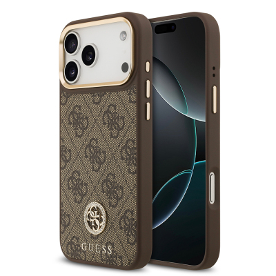 Apple iPhone 17 Pro Max Case Guess Original Licensed M-safe Charging Feature Gold Metal Camera Frame Stone 4G Logo Cover - 2