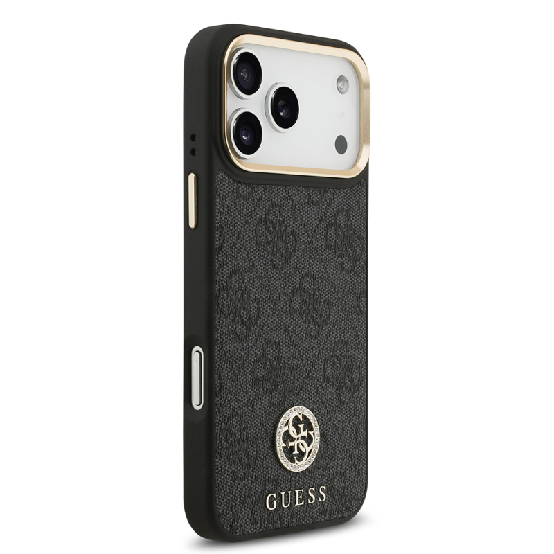 Apple iPhone 17 Pro Max Case Guess Original Licensed M-safe Charging Feature Gold Metal Camera Frame Stone 4G Logo Cover - 12