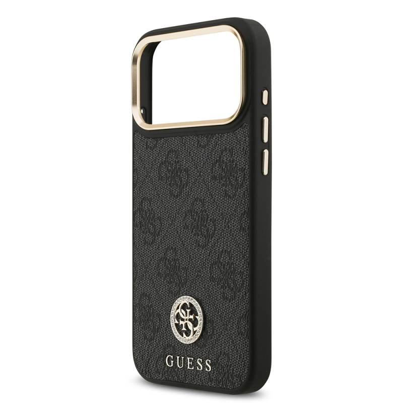Apple iPhone 17 Pro Max Case Guess Original Licensed M-safe Charging Feature Gold Metal Camera Frame Stone 4G Logo Cover - 14