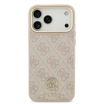 Apple iPhone 17 Pro Max Case Guess Original Licensed M-safe Charging Feature Gold Metal Camera Frame Stone 4G Logo Cover - 20