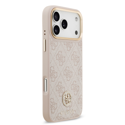 Apple iPhone 17 Pro Max Case Guess Original Licensed M-safe Charging Feature Gold Metal Camera Frame Stone 4G Logo Cover - 21