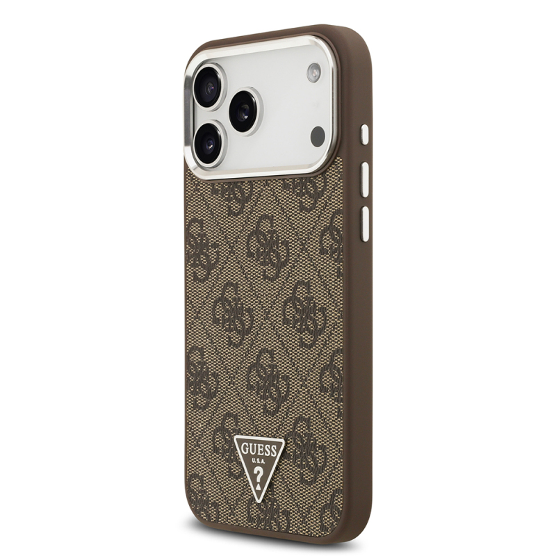 Apple iPhone 17 Pro Max Case Guess Original Licensed M-safe Charging Feature Gold Metal Camera Frame Stone Triangle Logo 4G Patterned Cover - 11