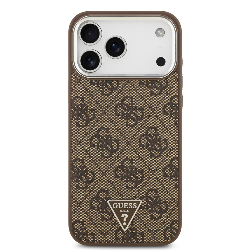 Apple iPhone 17 Pro Max Case Guess Original Licensed M-safe Charging Feature Gold Metal Camera Frame Stone Triangle Logo 4G Patterned Cover - 12