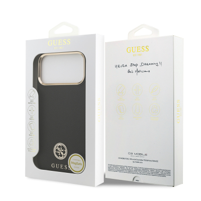 Apple iPhone 17 Pro Max Case Guess Original Licensed M-Safe Charging Feature Grained Text and Stone 4G Logo Cover - 11