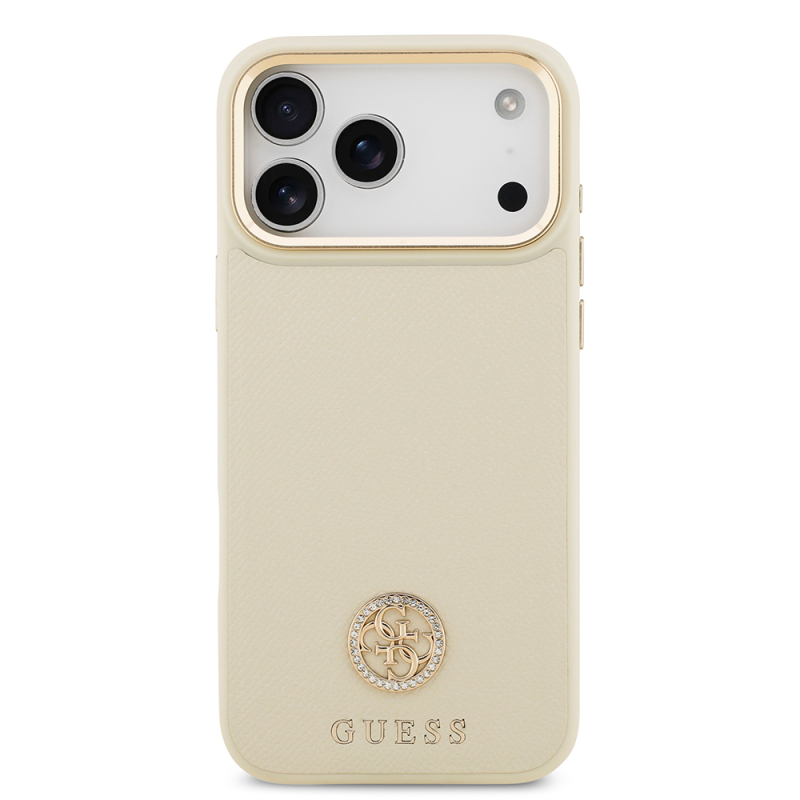 Apple iPhone 17 Pro Max Case Guess Original Licensed M-Safe Charging Feature Grained Text and Stone 4G Logo Cover - 13