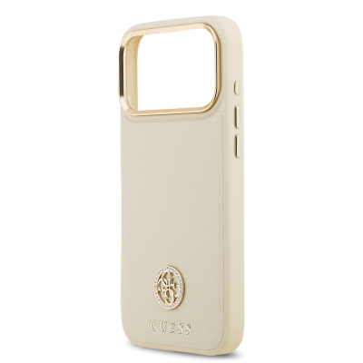 Apple iPhone 17 Pro Max Case Guess Original Licensed M-Safe Charging Feature Grained Text and Stone 4G Logo Cover - 16