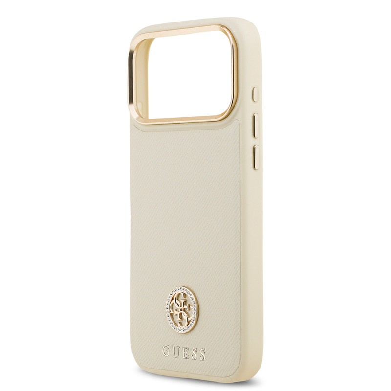 Apple iPhone 17 Pro Max Case Guess Original Licensed M-Safe Charging Feature Grained Text and Stone 4G Logo Cover - 16