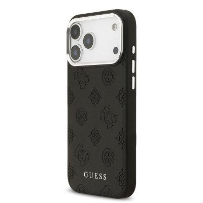 Apple iPhone 17 Pro Max Case Guess Original Licensed M-Safe Charging Feature Hot Printed Classic Text Logo PU Leather Peony Cover - 4