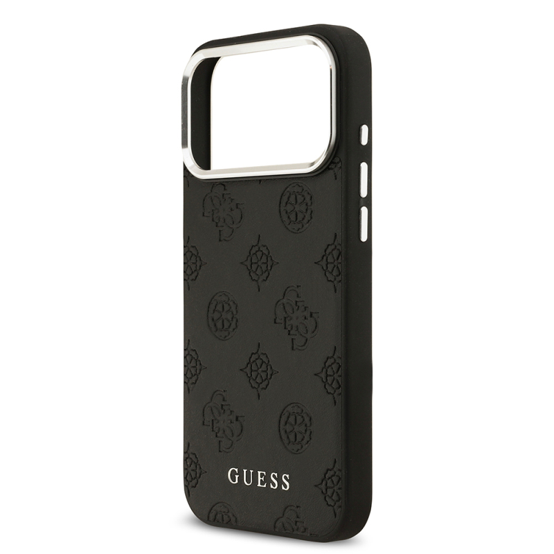 Apple iPhone 17 Pro Max Case Guess Original Licensed M-Safe Charging Feature Hot Printed Classic Text Logo PU Leather Peony Cover - 9