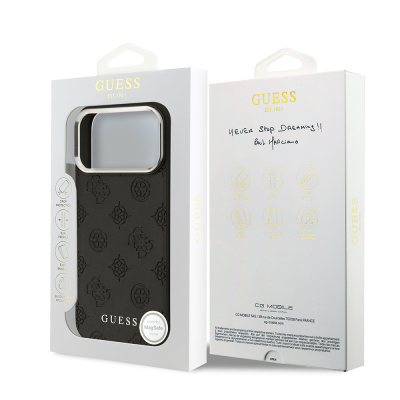 Apple iPhone 17 Pro Max Case Guess Original Licensed M-Safe Charging Feature Hot Printed Classic Text Logo PU Leather Peony Cover - 11